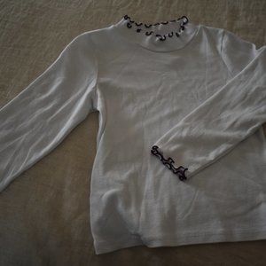 Bonnie Jean White/Purple Top Ruffled 6X Long Sleeve Mock Collar